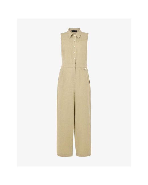 Whistles Natural Ellis Sleeveless Linen Jumpsuit