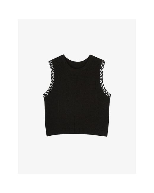 L.K.Bennett Black River Sleeveless Cotton-Blend Knitted Tank Top