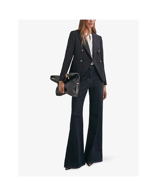 Reiss Blue Gigi Double-Breasted Wool-Blend Blazer