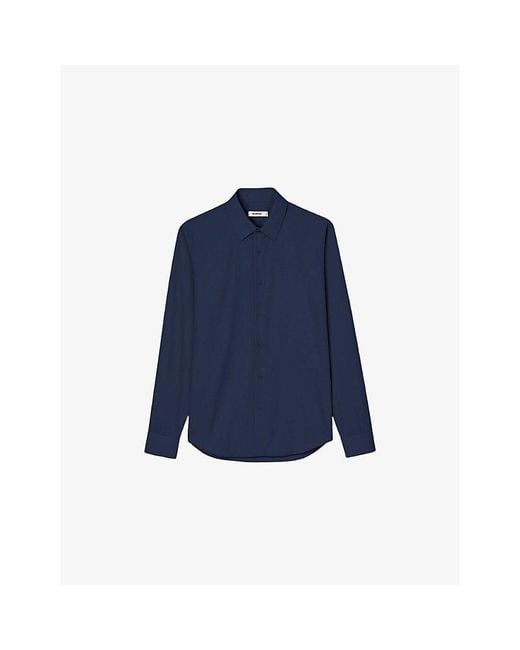 Sandro Blue Classic Long-Sleeve Cotton-Blend Shirt for men