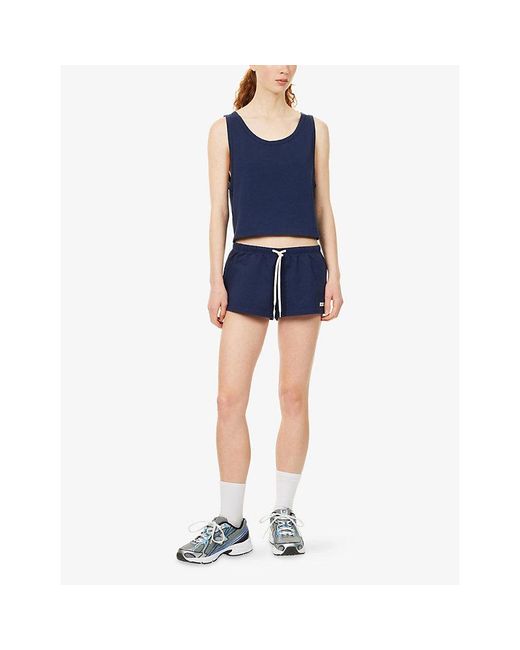 Sporty & Rich Blue Signature Logo Cotton-Jersey Lounge Tank Top