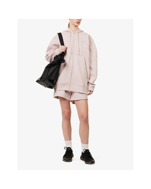 Adidas By Stella McCartney Pink Brand-embellished Relaxed-fit Stretch-organic Cotton Hoody