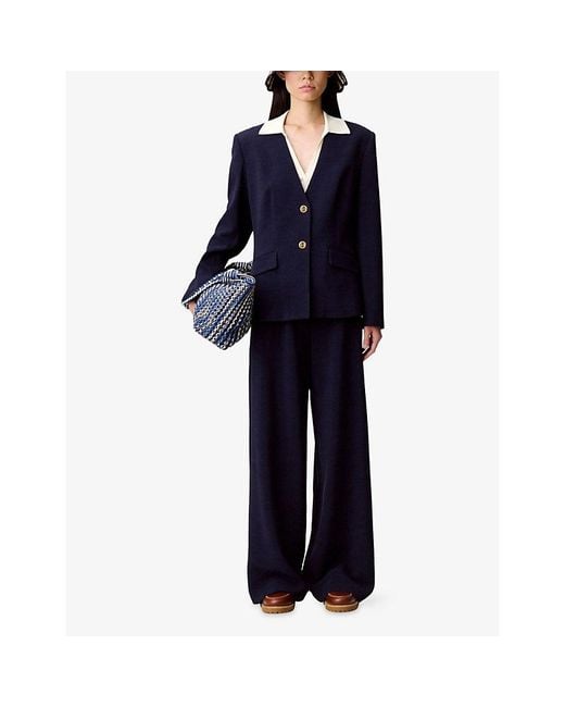Claudie Pierlot Blue V-Neck Tailored Lyocell-Blend Jacket
