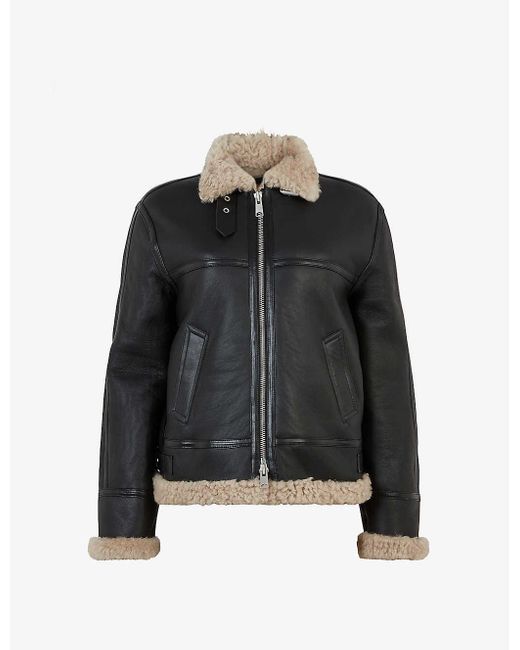 AllSaints Black Lorel Lined Sheepskin Flying Jacket