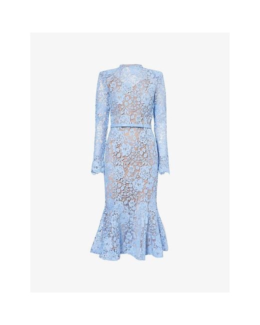 Nadine Merabi Blue Juliette Floral-Lace Woven Maxi Dress
