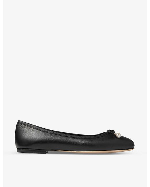 Varina bow-embellished quilted smooth and patent-leather ballet flats