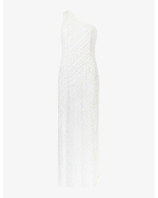 Ro&zo White Asymmetric Beaded Woven Maxi Dress