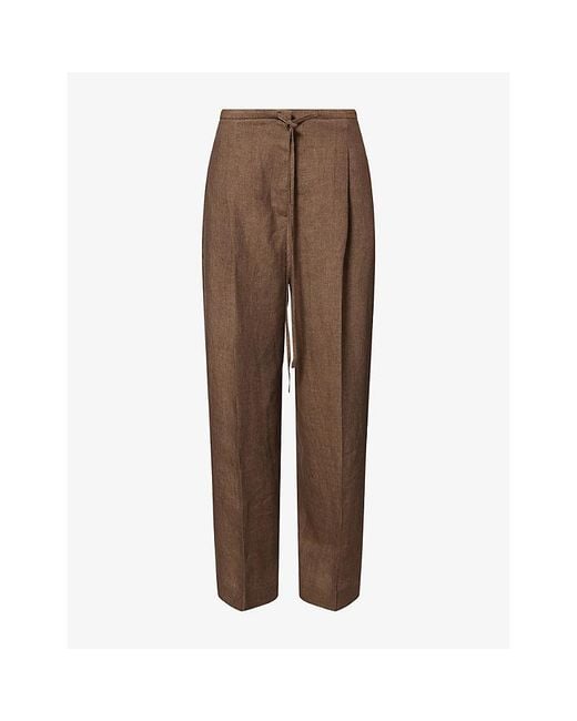 RÓHE Frames Brown Drawstring Relaxed-Fit Linen Trousers