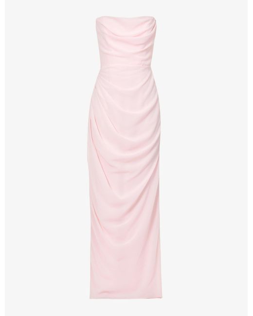 House Of Cb Pink Adrienne Slim-fit Satin Maxi Dress