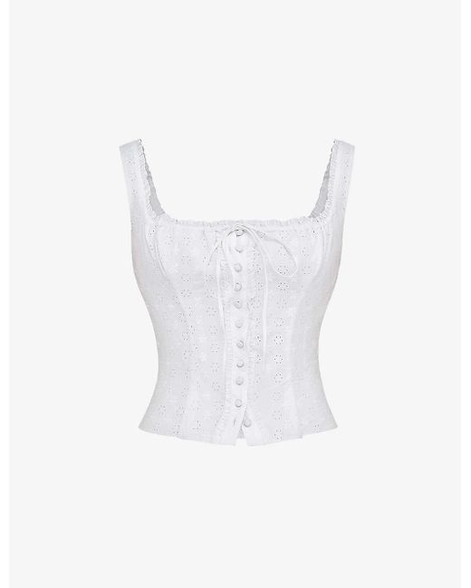 House Of Cb White Juana Broderie-anglaise Woven Top
