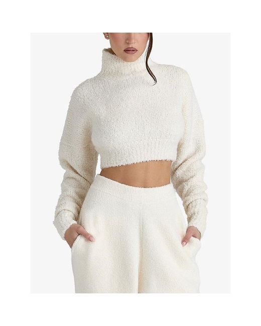 House Of Cb White Cheyenne Cropped Knitted Jumper