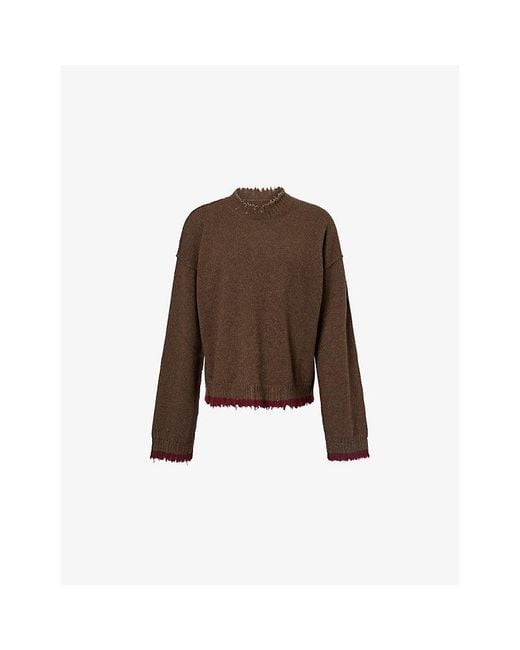Uma Wang Brown Long-Sleeve Raw-Edge Cashmere Jumper