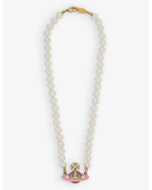 Vivienne Westwood White Roxanne Brass And Pearl Pendant Necklace
