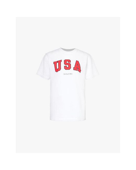 Sporty & Rich White Oly Usa Round-Neck Cotton-Blend T-Shirt