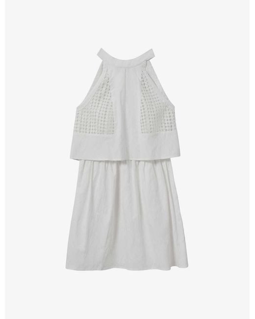 Reiss White Eden Broderie Anglaise Stretch-woven Mini Dress