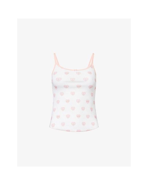 Skims White Heart-Print Pointelle Cotton Tank Top