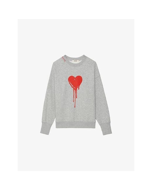 Zadig & Voltaire White Oscar Heart-Print Long-Sleeve Cotton-Jersey Sweatshirt