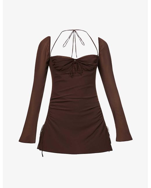 House Of Cb Baby Cut out Crepe Mini Dress In Brown Lyst house-of-cb-baby-cut-out-crepe-mini-dress-in-brown-lyst