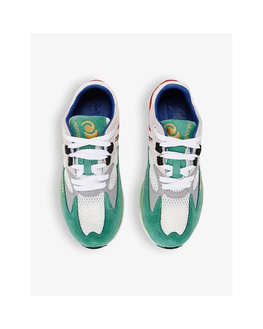Lanvin Green Meteor Branded Suede And Mesh Low-top Trainers