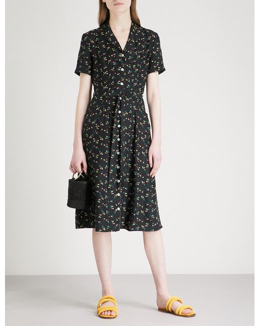 HVN Black Maria Floral-print Silk-satin Shirt Dress