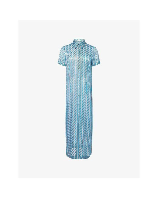 Dries Van Noten Blue Devoré Short-Sleeve Silk-Blend Shirt Midi Dress