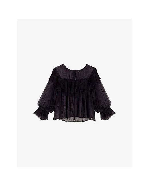 Maje Black Long-Sleeved Sheer Chiffon Blouse