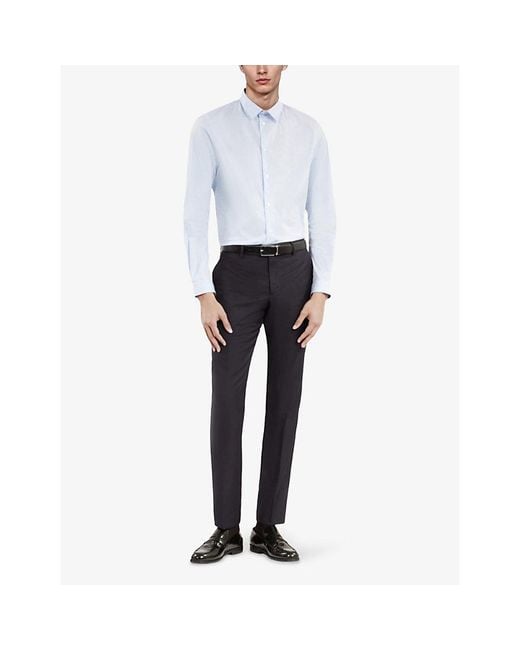 The Kooples Blue Front Crease Mid-Rise Slim-Fit Wool Trousers for men