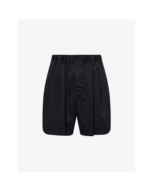 Marni Blue Gathered-Waist Wide-Leg Cotton Shorts for men