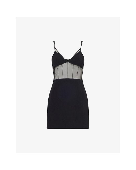 David Koma Black Shoulder-Straps Slim-Fit Stretch-Woven Mini Dress