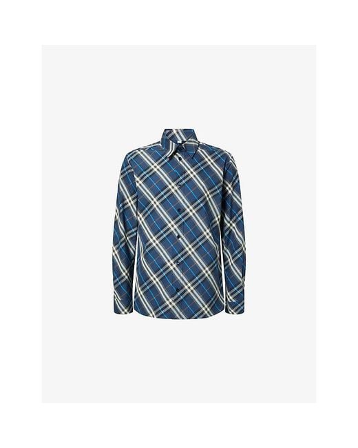Burberry Blue Robert Checked Cotton Shirt for men