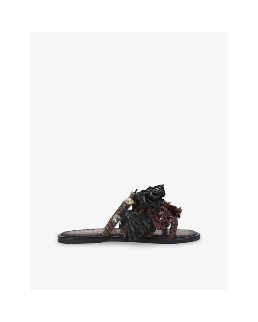 KG by Kurt Geiger Black Roxie Leather And Raffia Sandals