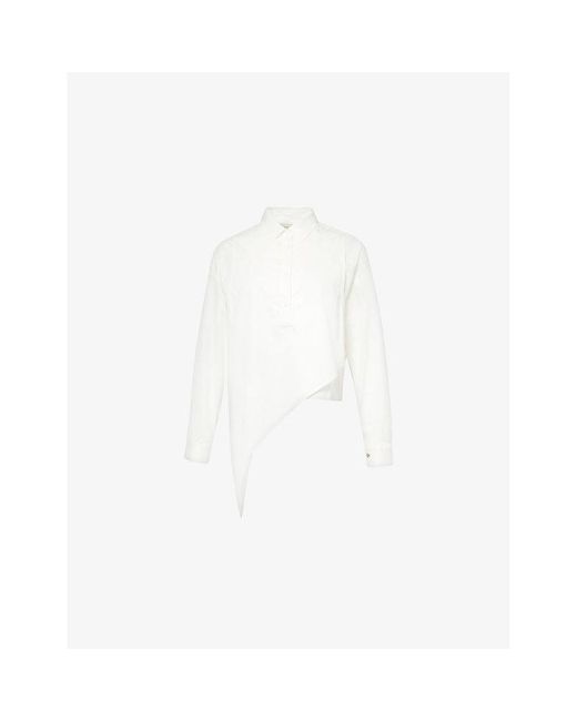 Stel White Asymmetric-Hem Layered Long-Sleeve Woven Shirt