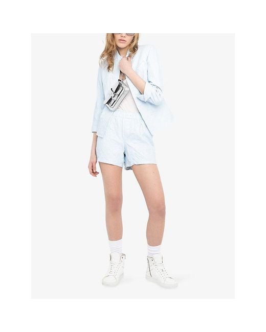 Zadig & Voltaire Blue Pax Elasticated-Waist Crinkled Leather Shorts