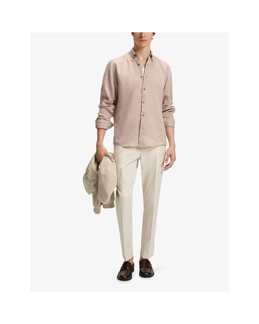 Boss Natural Regular-Fit Long-Sleeve Linen Shirt for men