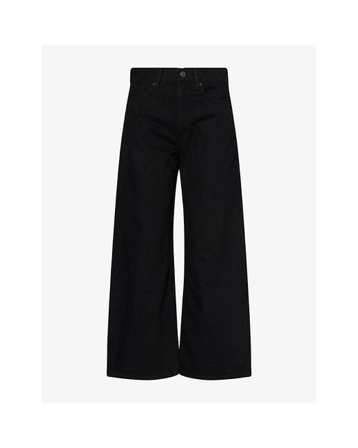 FRAME Black The Bow Crop Curved-Leg Denim Jeans