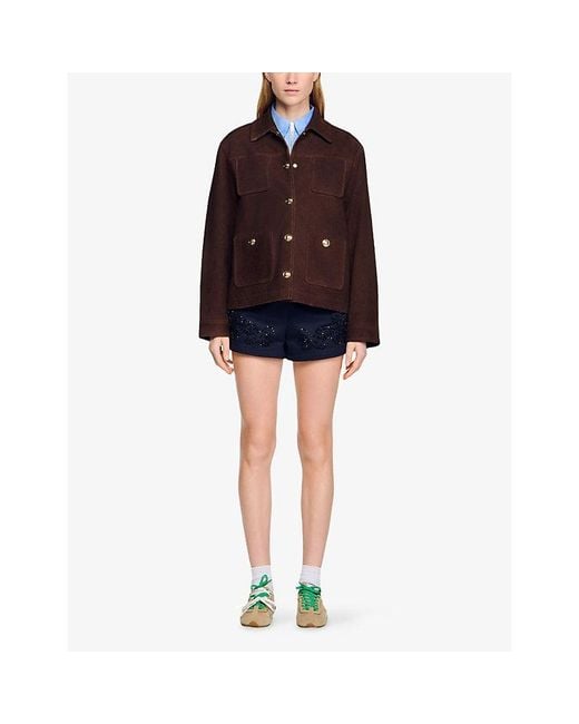 Sandro Brown Four-Pocket Suede Jacket