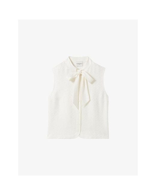 Claudie Pierlot White Sleeveless Tie-Neck Woven Shirt