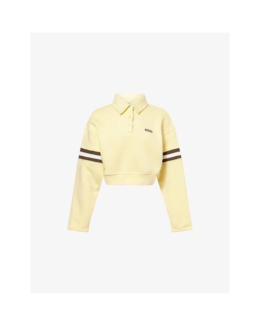 Ru & Rocka Metallic Cropped Polo Cotton-Blend Sweatshirt