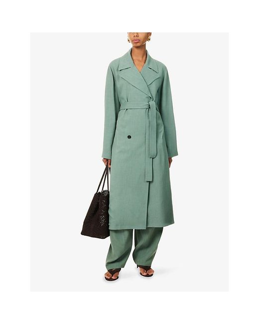 Alaïa Green Tailored Longline Woven Trench Coat