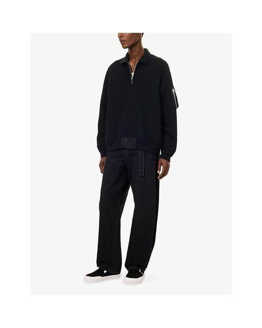 Sacai Blue Patch-Pocket 1/4 Zip Cotton-Blend Sweatshirt for men