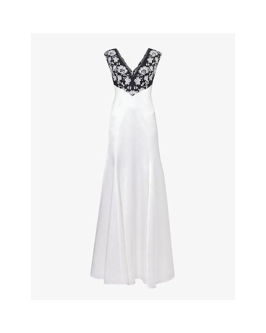 Huishan Zhang White Yvonne Bead-embellished Wool-blend Gown