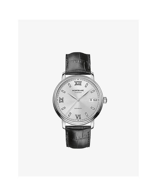 Montblanc Gray Unisex 127769 Tradition Date Stainless-steel And Alligator-embossed Leather Automatic Watch for men