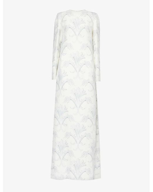 Valentino Garavani White Floral-pattern Flared-hem Silk Maxi Dress