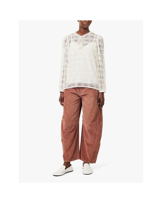 Free People Pink Good Luck Barrel-Leg Cotton-Corduroy Trousers