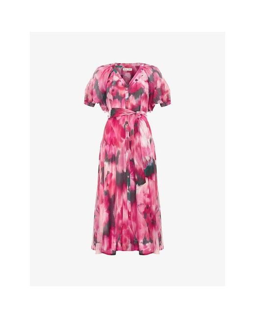 Phase Eight Pink Caterina Floral-Print Woven Midi Dress