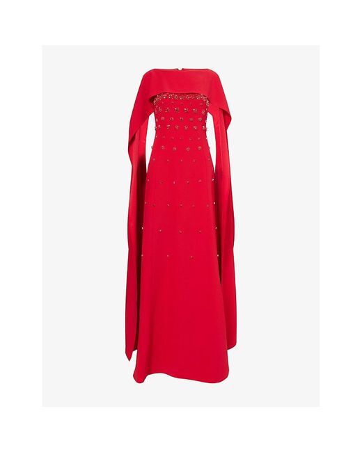 Huishan Zhang Red Luanne Modest Embellished Woven Gown