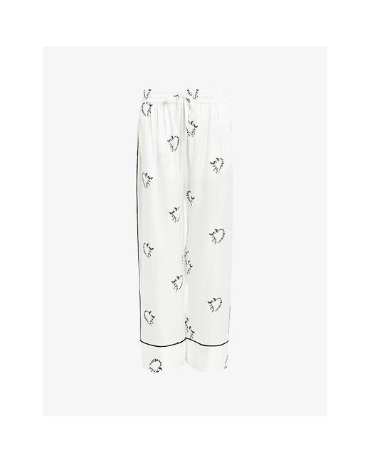 AllSaints White Sofi Heart-print Lyocell And Silk Pyjama Trousers