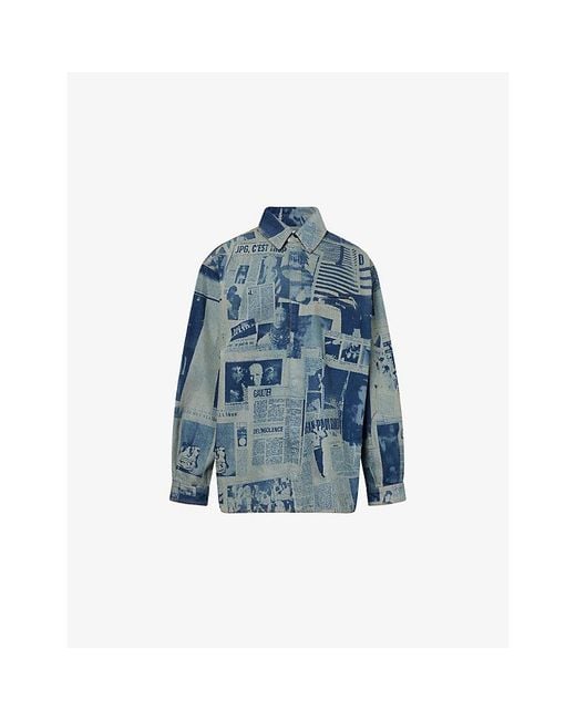 Jean Paul Gaultier Blue Newspaper Long-Sleeves Denim Shirt