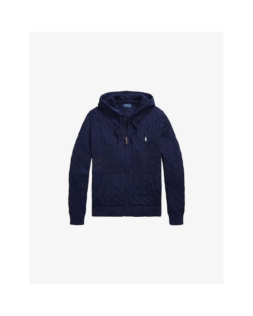 Polo Ralph Lauren Blue Logo-Embroidered Cable-Knit Cotton Hoody for men