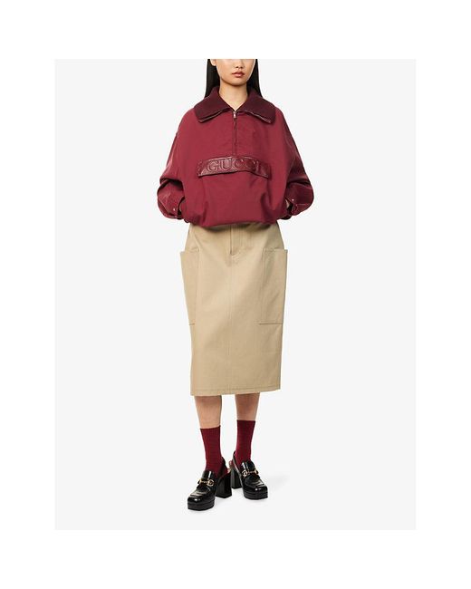 Gucci Natural Patch-Pockets High-Waist Cotton Midi Skirt